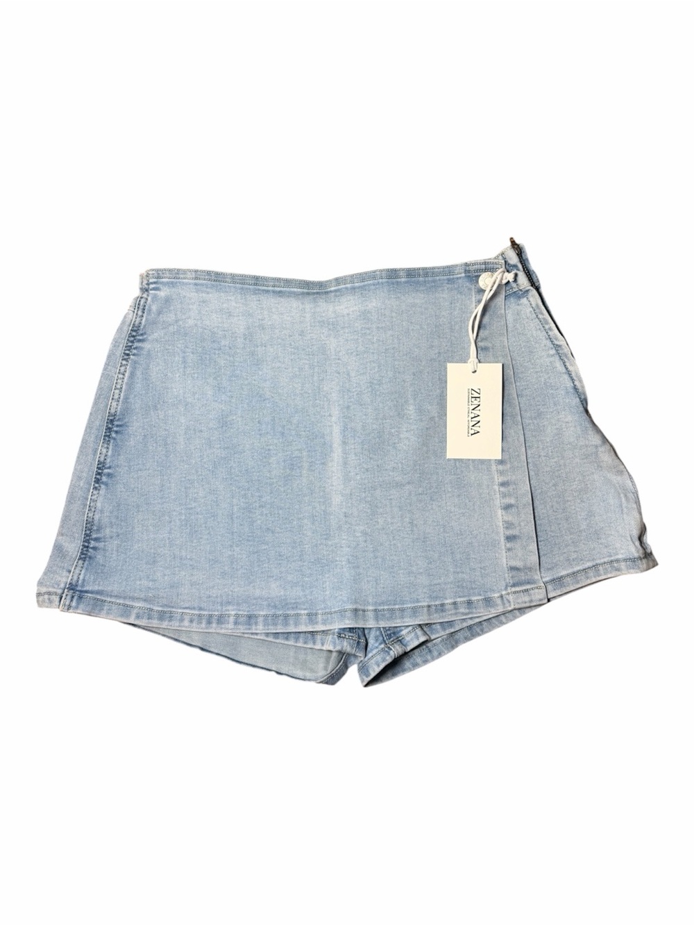 Zenana Wrap Front Denim Skort - size M 3” inseam